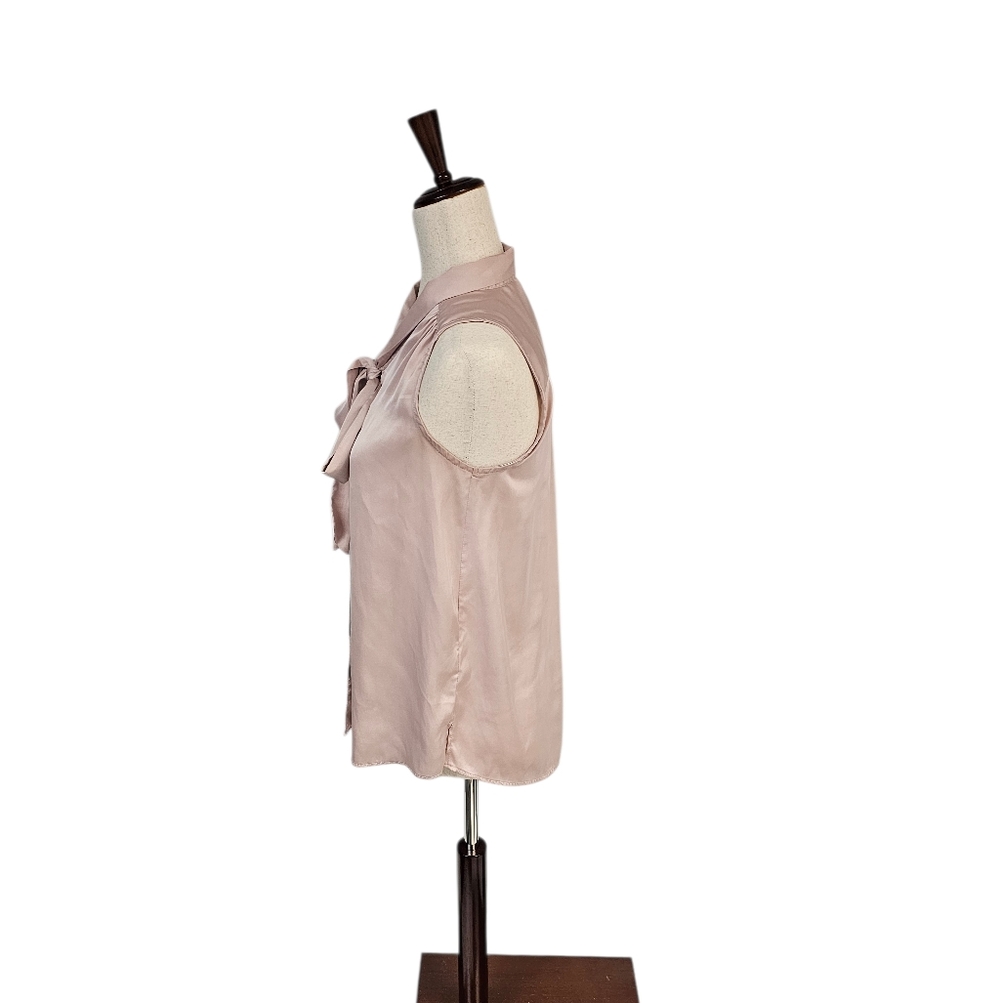 Maison D'Amelie Stain Silk Blush Pink Bow Tie Blouse Tank XS Preowned - Picture 4 of 9